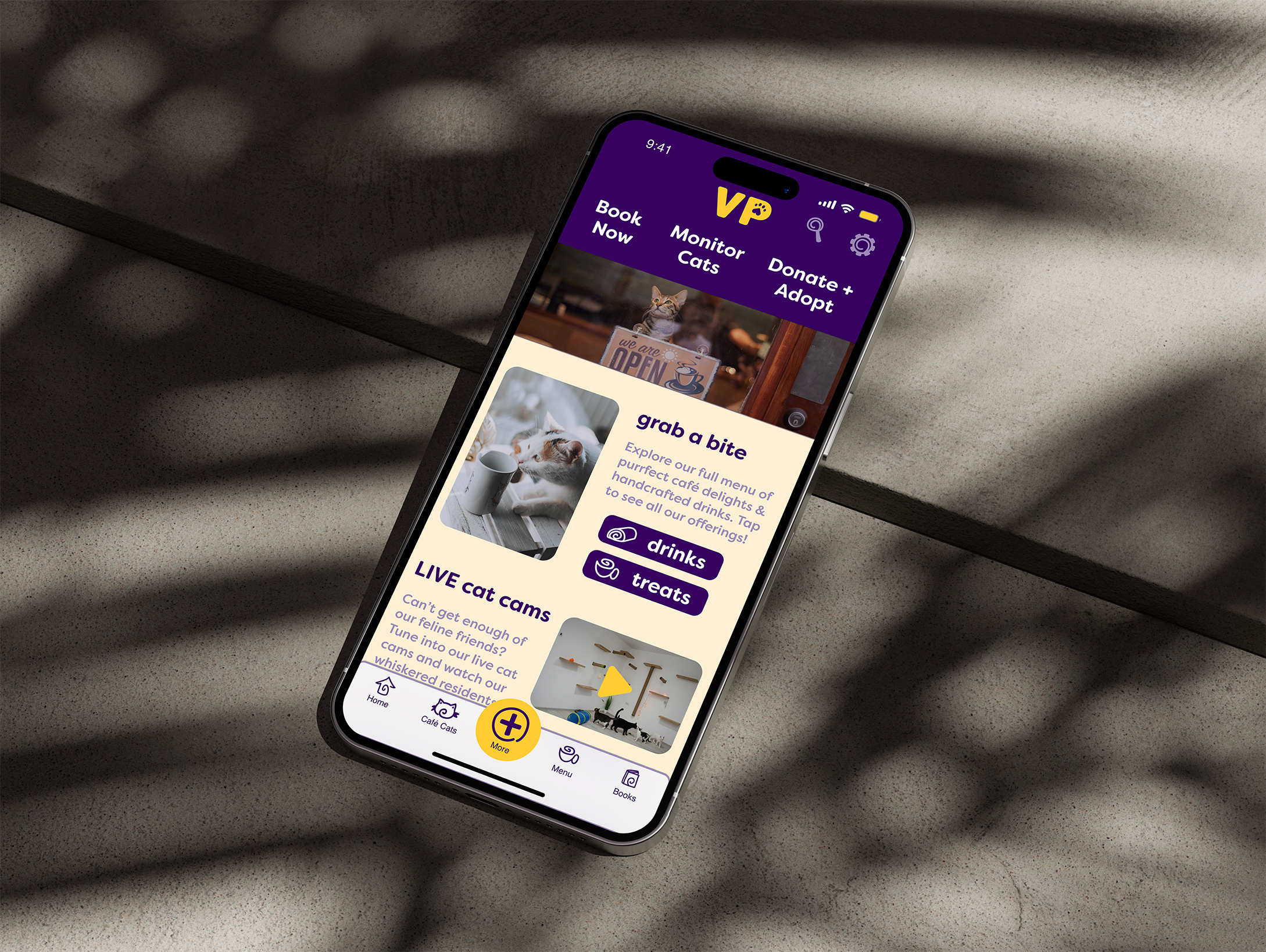 velvet paw home page mocked up on phone
