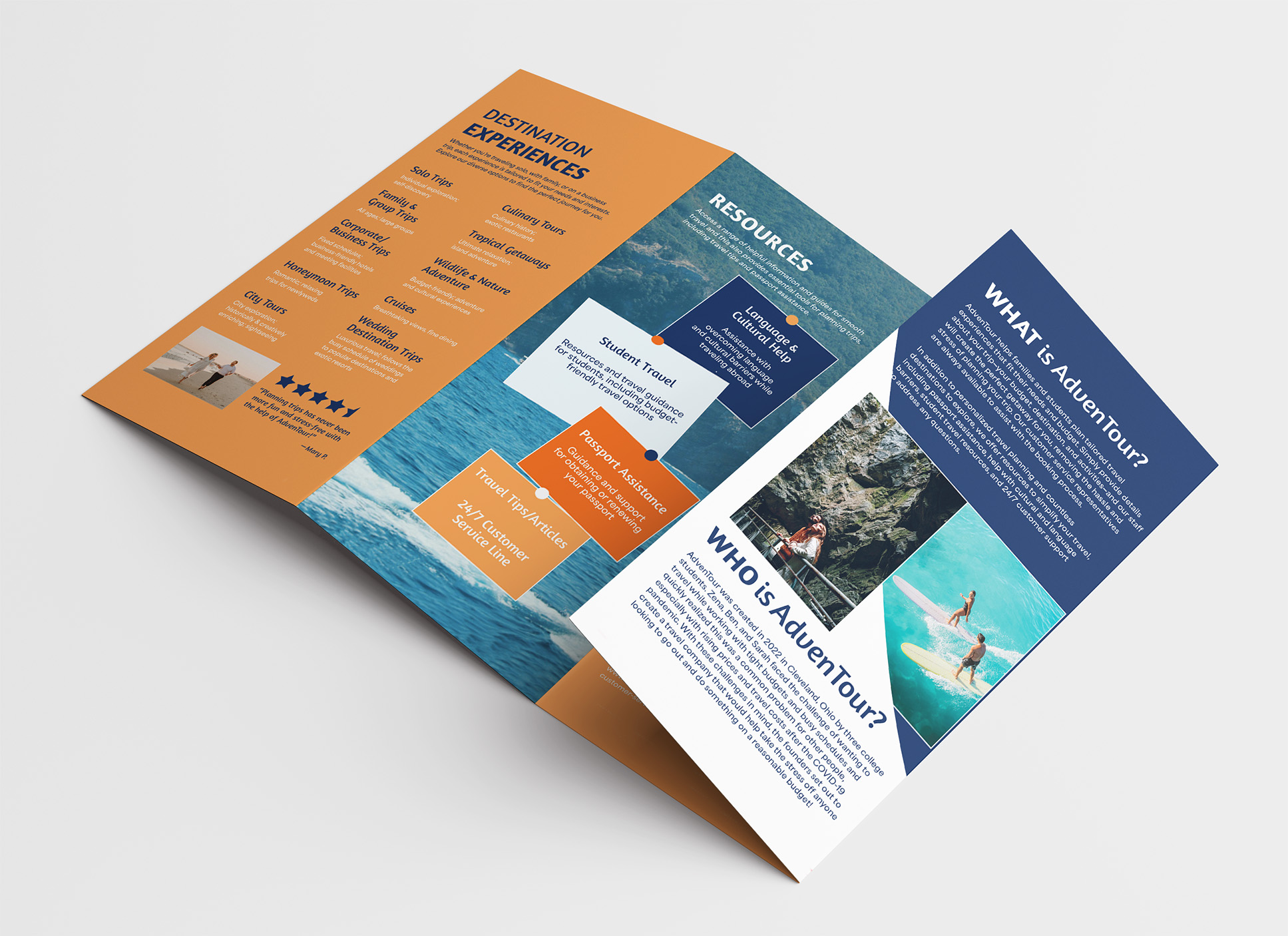 AdvenTour hero graphic, mocked up brochure